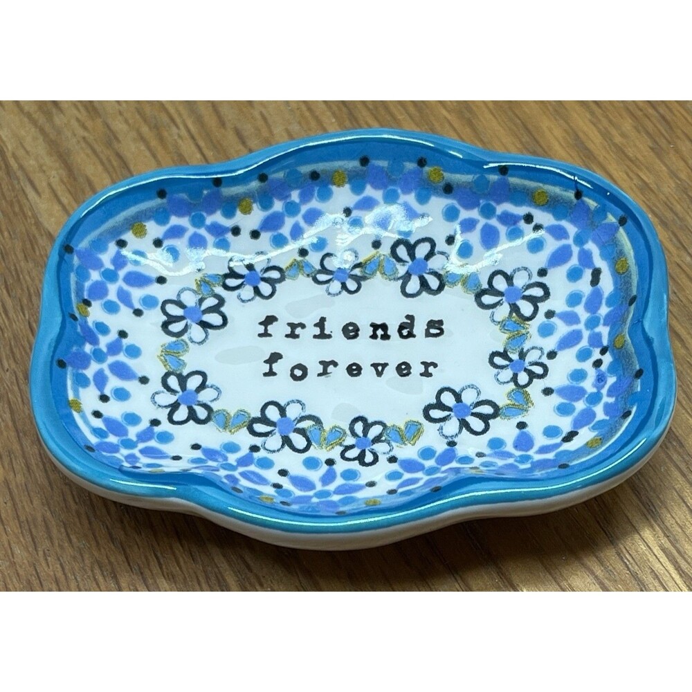 Natural Life Mini Ceramic Trinket Dish Friends Forever Floral Bohemian